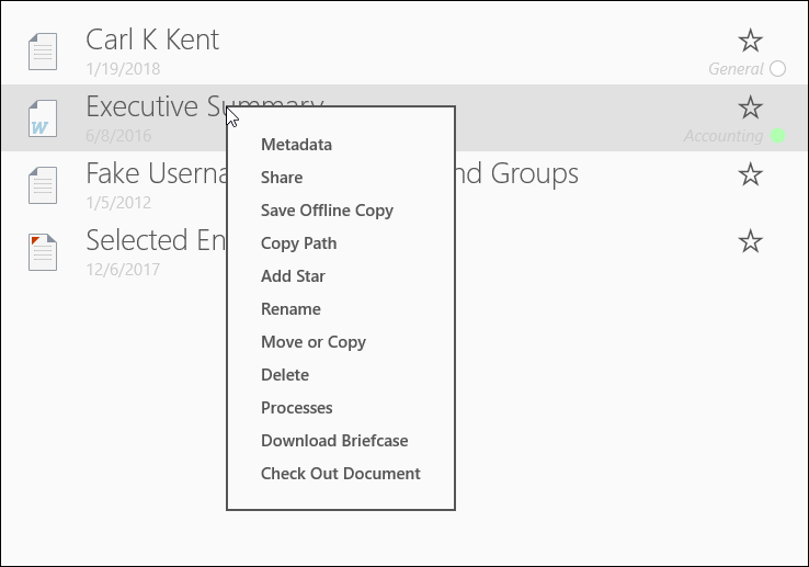 Select Check out document for editing. Check Out Document