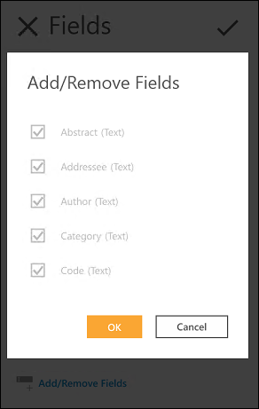 Press "Add/Remove Fields" to add or remove fields to or from the entry. Add/Remove Fields