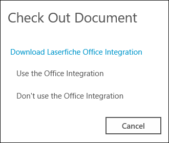 Choose to use the Laserfiche Offlice Integration when checking out a document. Laserfiche Office Integration