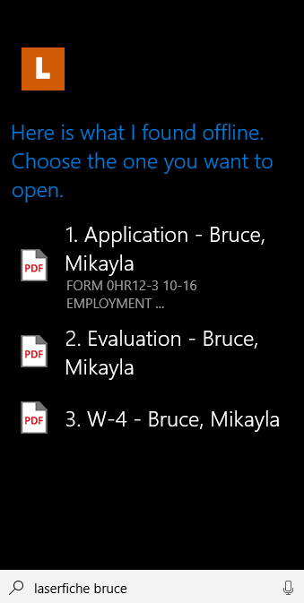 Cortana Search