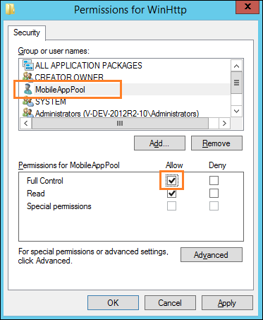 Permissions for WinHttp