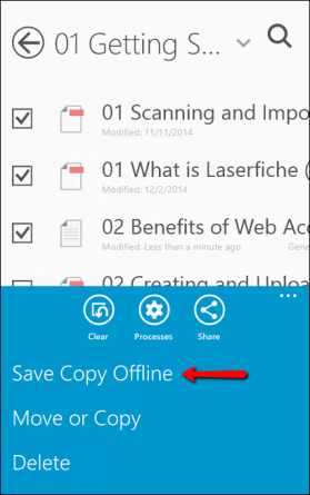 Press "Save Copy Offline" in the app bar. Save Copy Offline