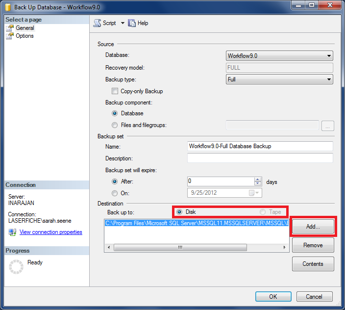 Backing Up a Microsoft SQL Server 2008 or 2012 Database